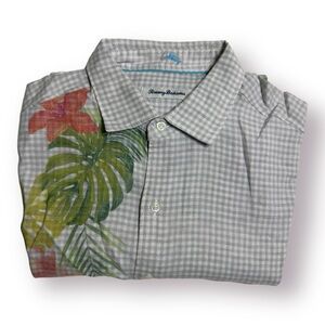 Tommy Bahama Mens Shirt Long Sleeve Hawaiian Palm Leaves Medium Linen‎ Button Up